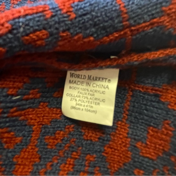 World Market Women's Kimono Cardigan Sweater Burgundy/Blue Abstract Pattern O/S - Picture 13 of 15